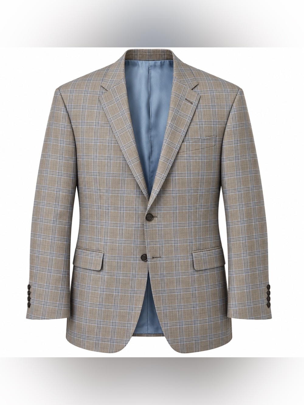 Peter Millar Mens Plaid Sport Coat Blazer Brown Blue Made Canada 44 46R Flaw
